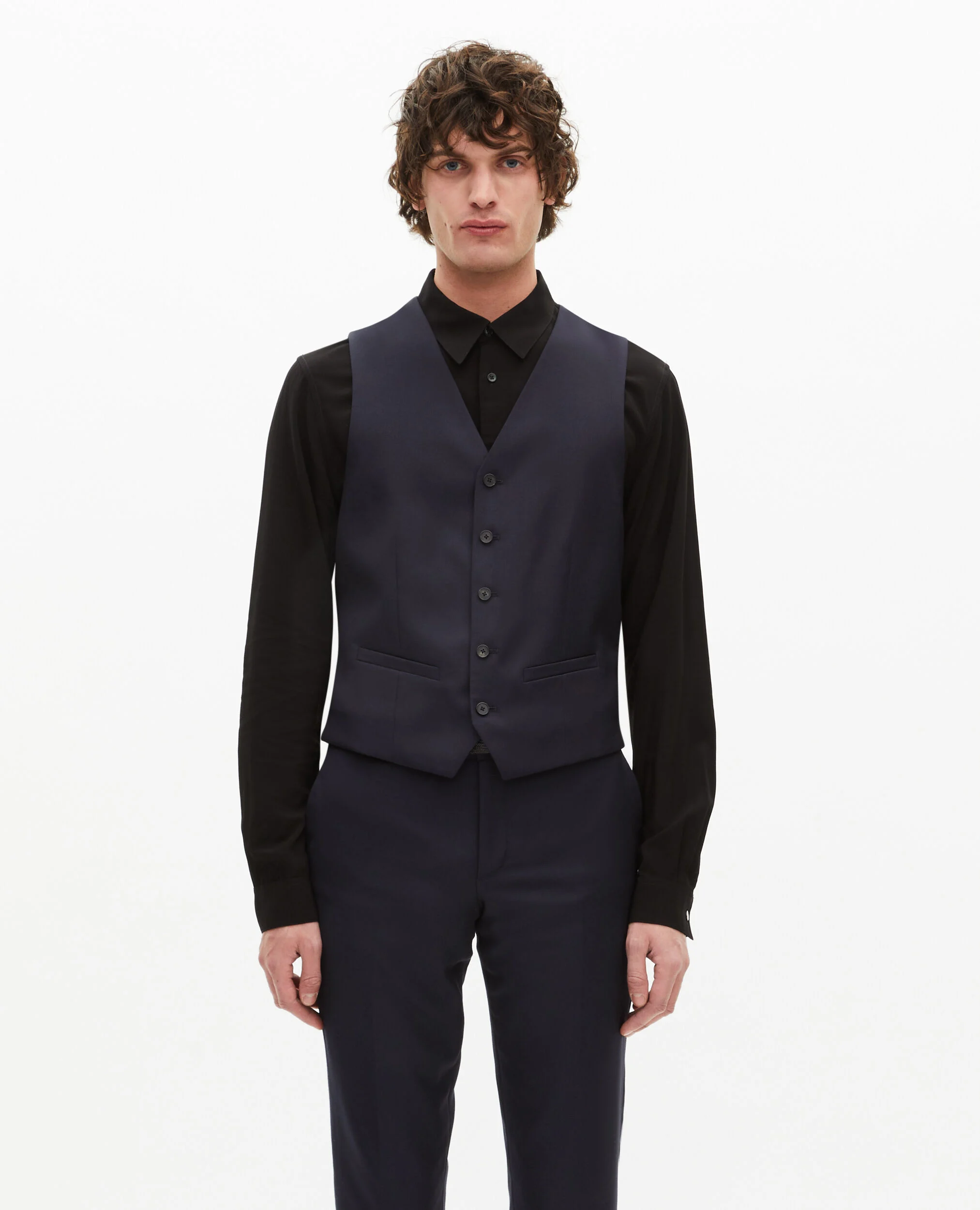 Gilet de costume en laine bleu marine