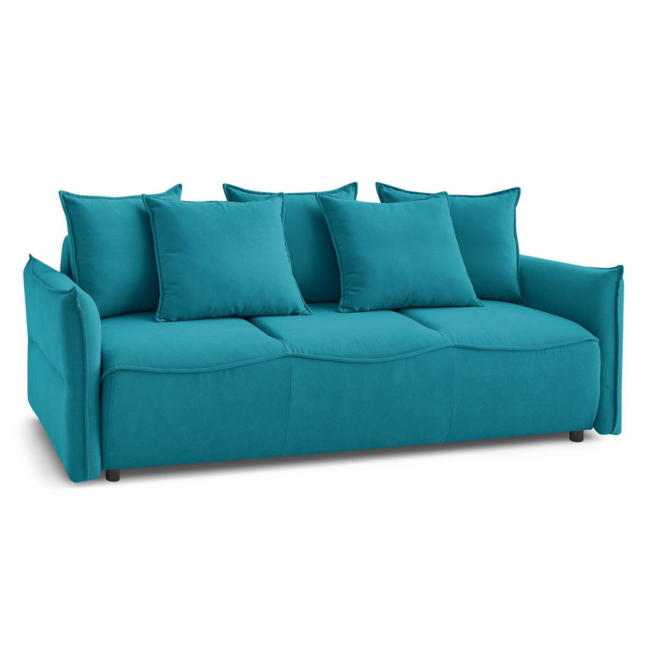 Bobochic Canapé 3 places convertible coffre Bouclette Leon bleu foncé - 226x97x90 cm