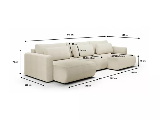 Canapé d'angle panoramique CURIA en tissu hydrophobe beige