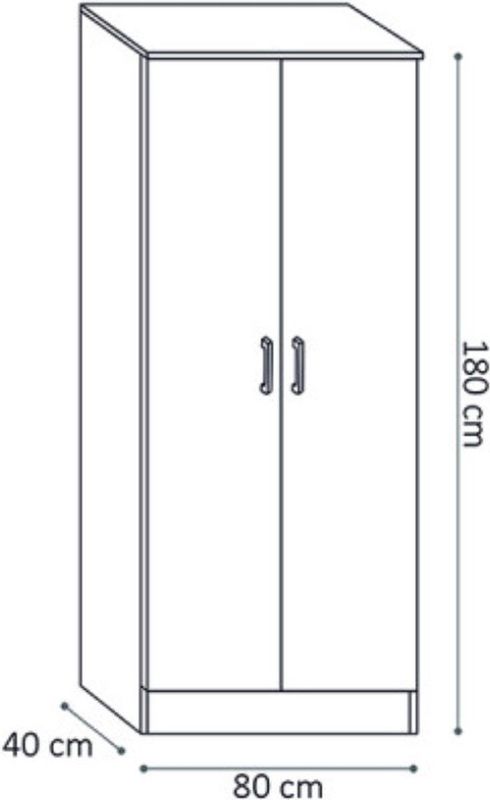 Interiax Opbergkast - Kledingkast 'Amelie' - 2 Deuren & 4 Legplanken | Wit | 180x80x40 cm