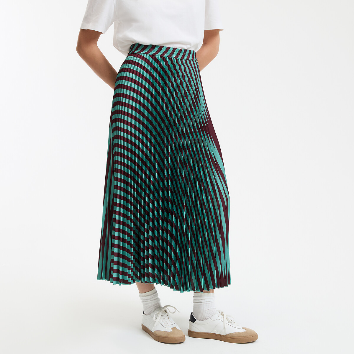 COLEÇÃO LA REDOUTE<br>Saia plissada listrada, longa