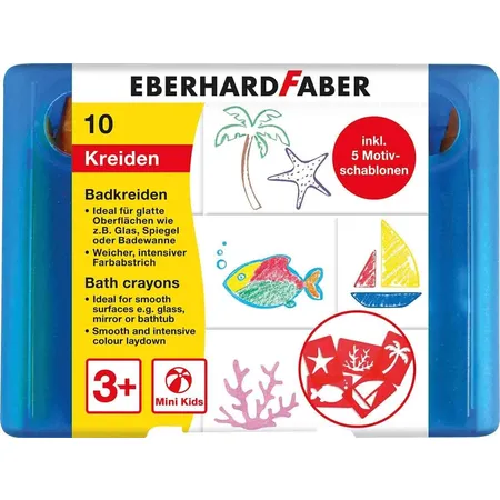 Eberhard Faber Badkreide, Etui mit 10 Kreide-Farben und 5 Motiv-Schablonen