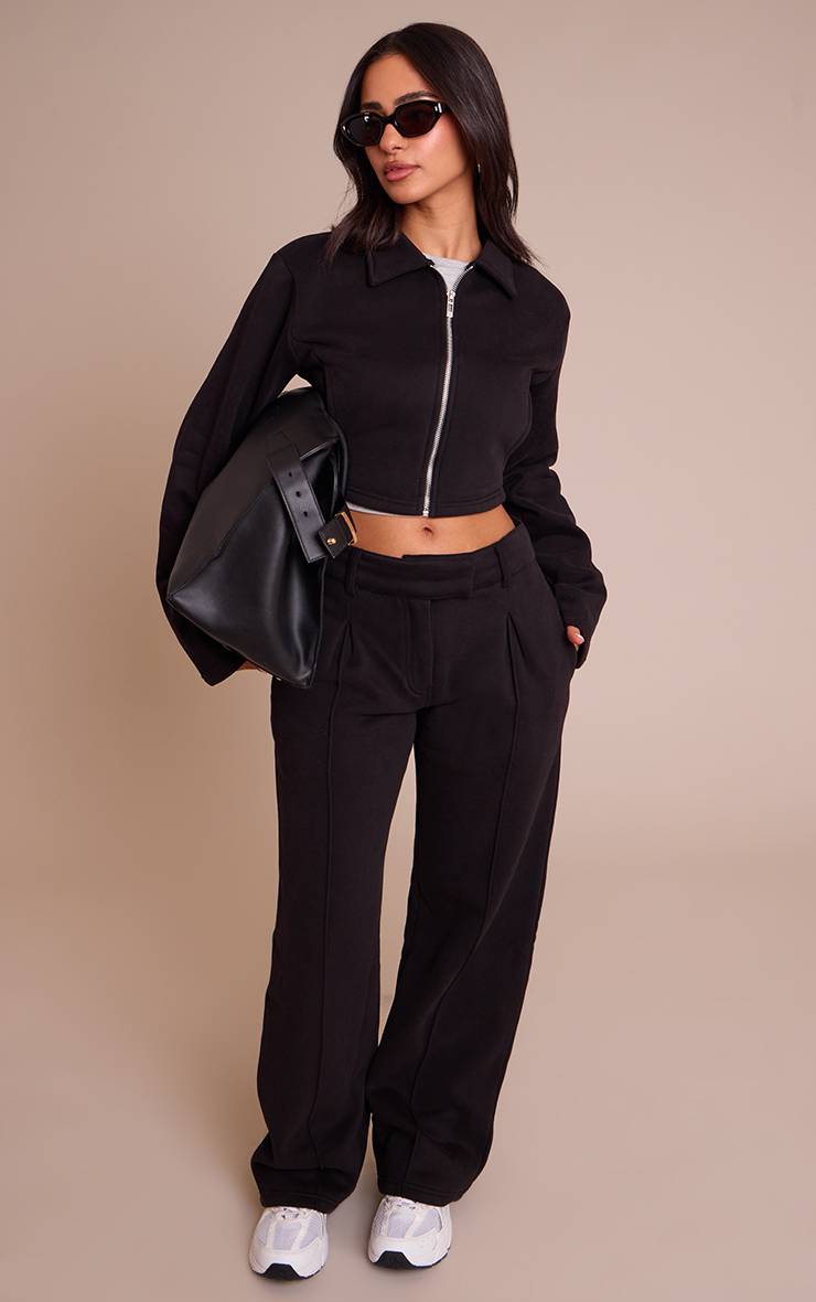 Noir Sweat Court Zippé À Col Pour Petite Taille
