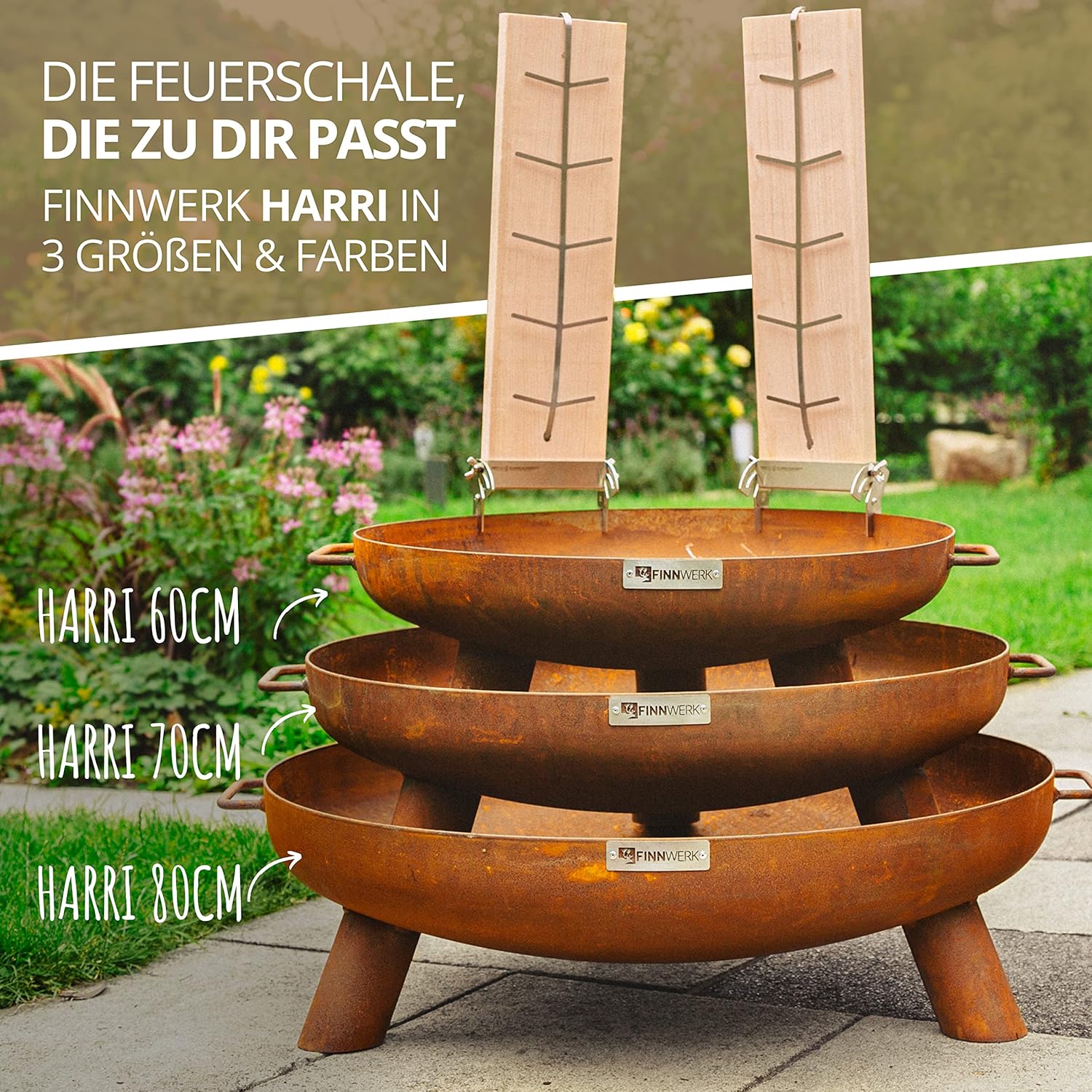 Finnwerk HARRI Feuerschale Rostoptik 60 cm - Exklusiver Stahl mit edler Rost-Patina - Kleine Feuerschalen für den Garten - Dekorativ und Rustikal - Feuerschalen Deckel separat erhältlich