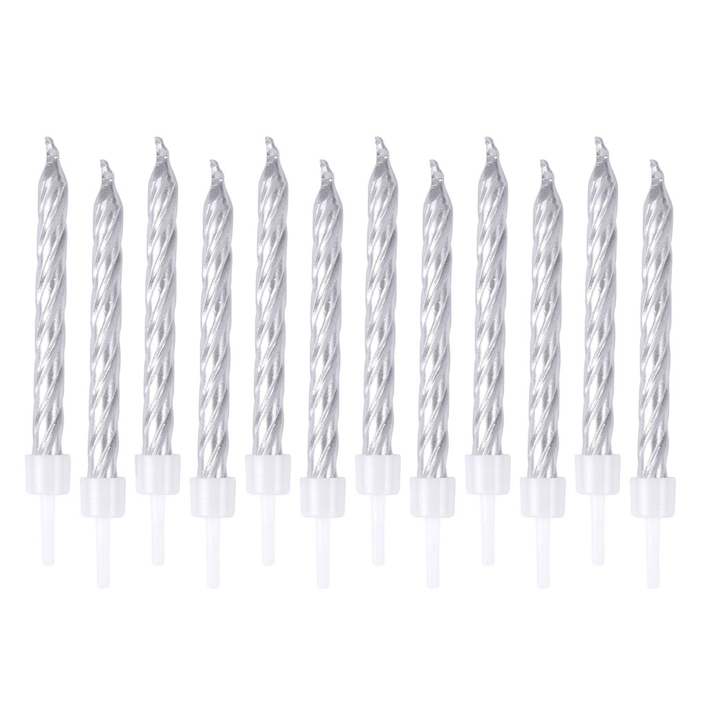 Lot de 20 bougies d'anniversaire argent avec support