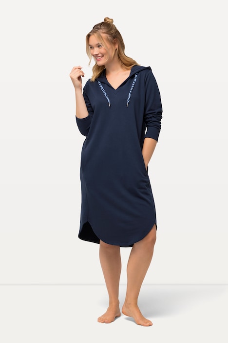 Loungewear-Kleid, Kapuze, Taschen, Langarm