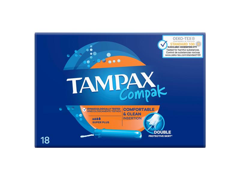 Tampax Tampons Compak Super Plus 18 Stück Hochwertige Tampons mit saugfähigem Kern