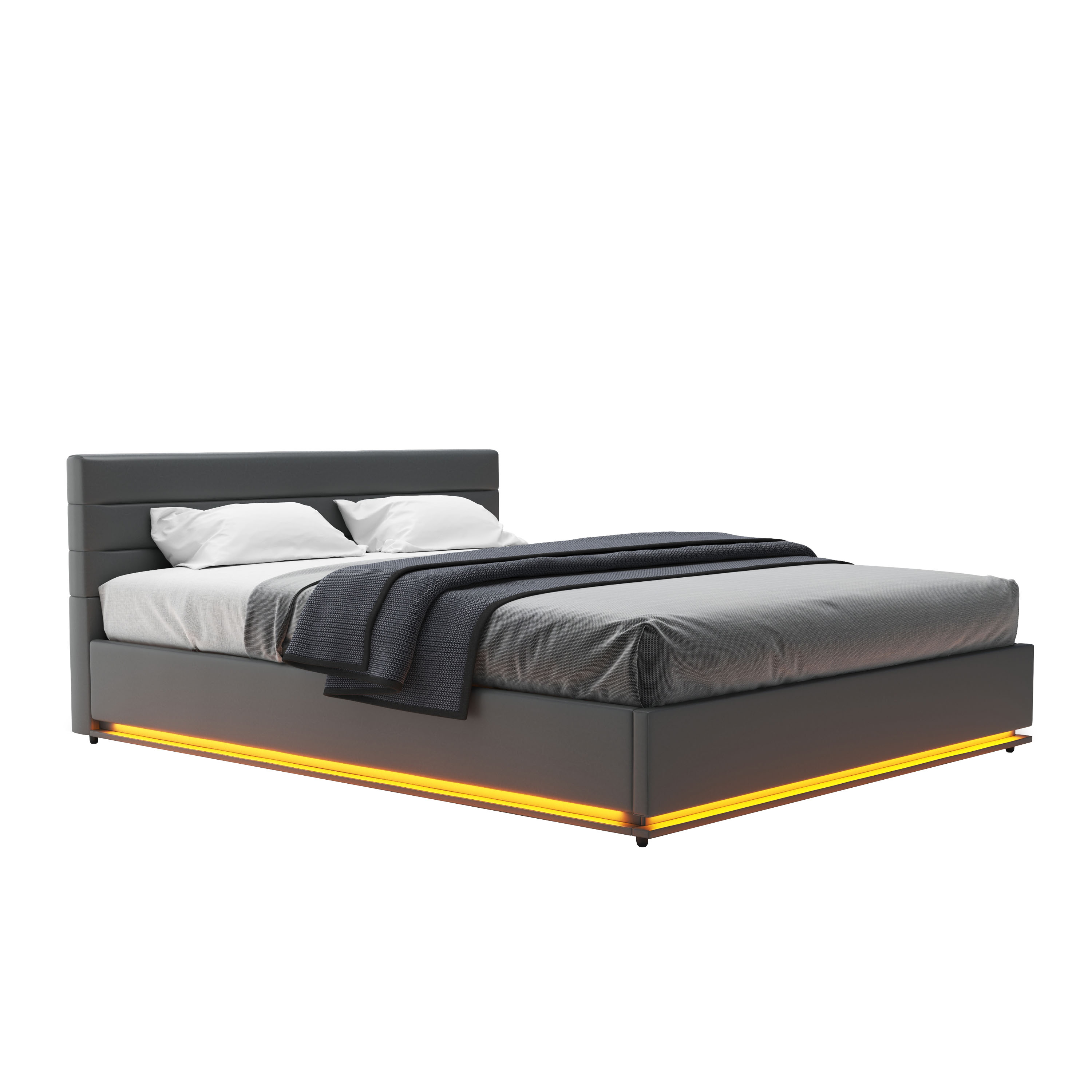 Lederbett LED STARDUST 160 x 200 cm grau