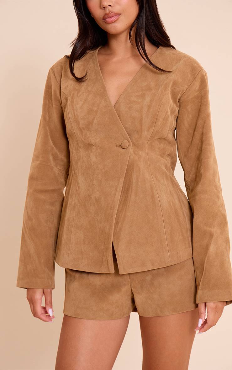 Marron Short Tailleur Structuré En Synthétique