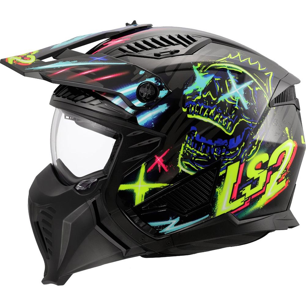 LS2 - Casque OF606 Drifter Rayz Noir / Bleu / Jaune fluo / Rose / Brillant