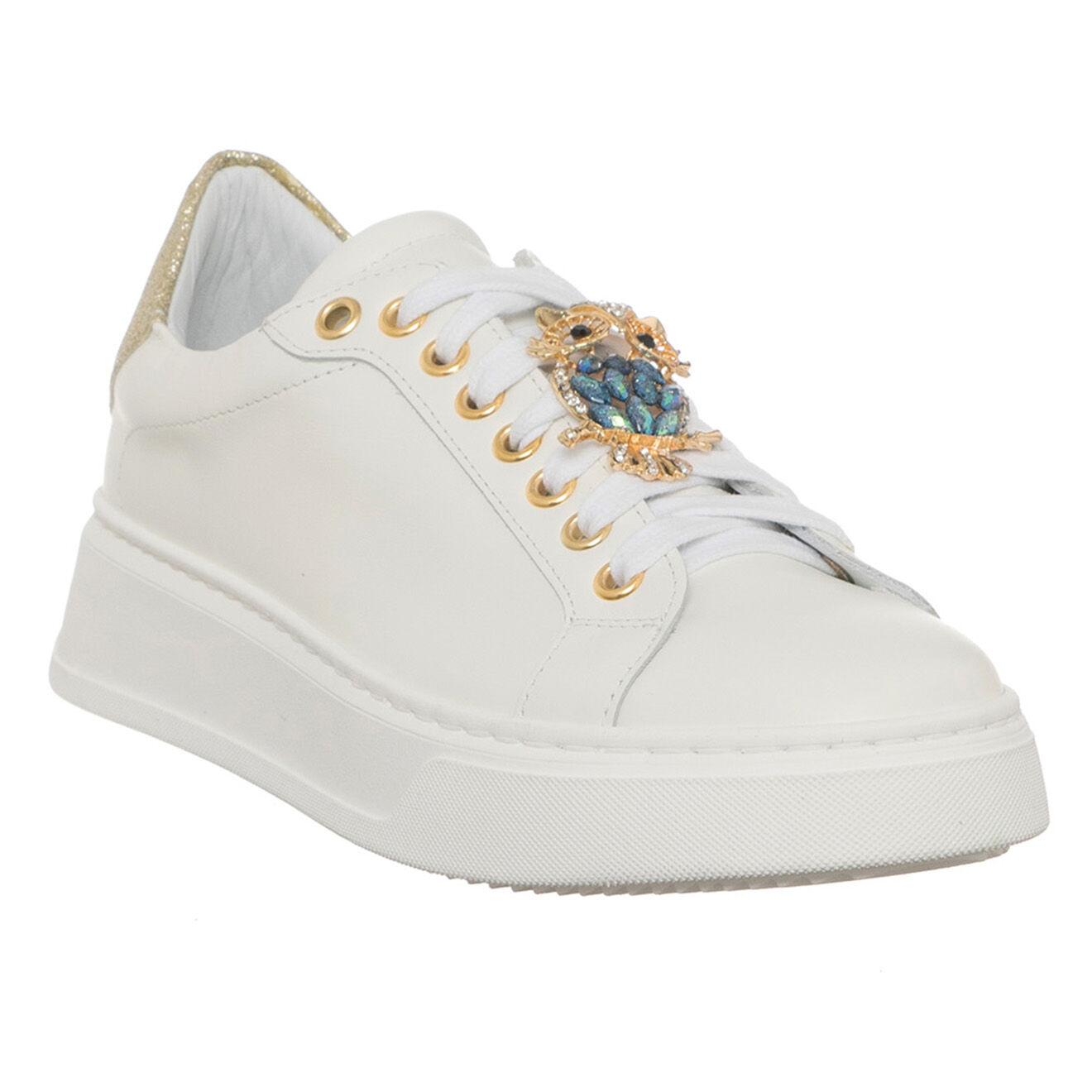 Loretta Pettinari Sneakers en Cuir Gufo blanc/doré