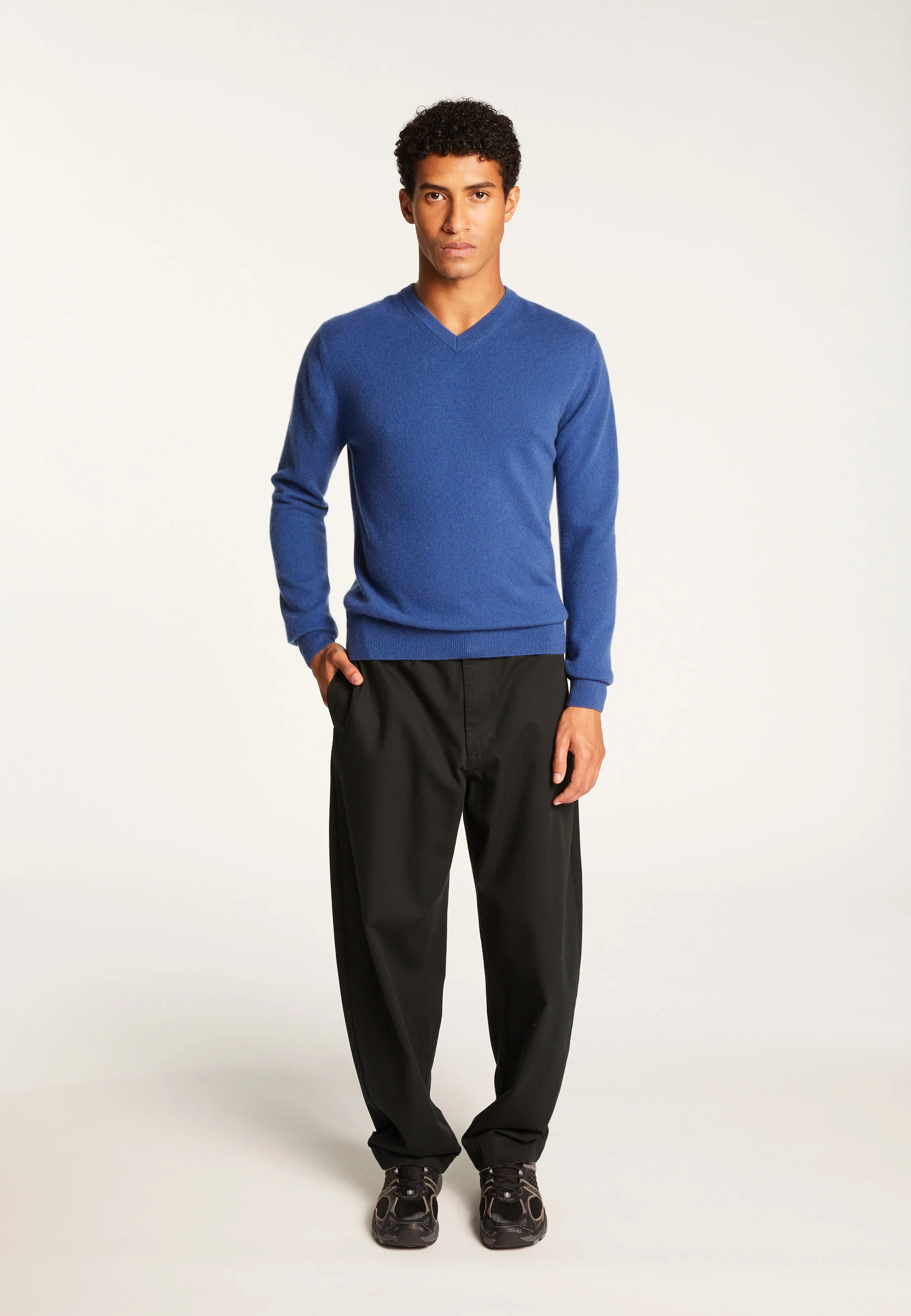 EVANNAH24 - Pull col v en cachemire | Bleu