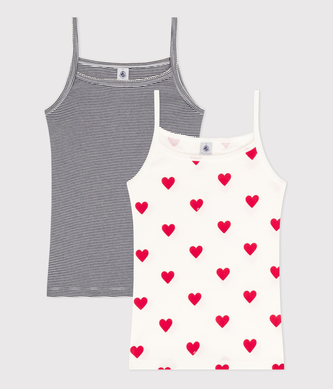 Lot de 2 chemises à bretelles cœur et rayure en coton femme
