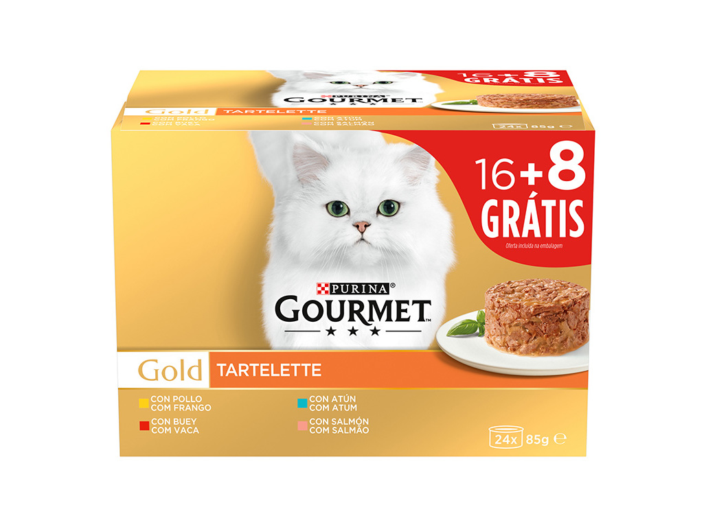 COMIDA HÚMIDA PARA GATO GOURMET GOLD TARTELETTE 16 8 UNIDADES 85G