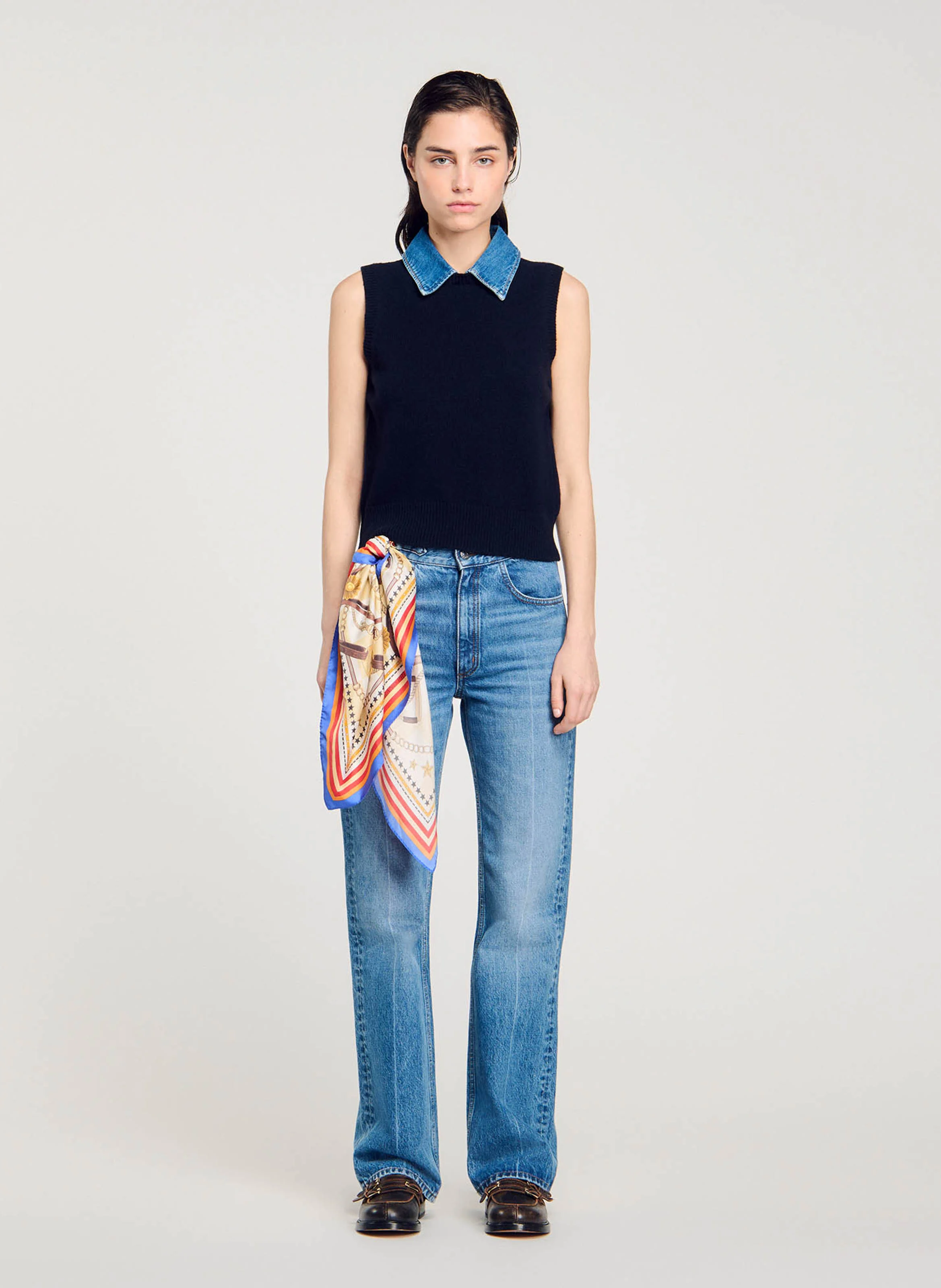 Pull à col amovible en laine mélangée | Bleu
