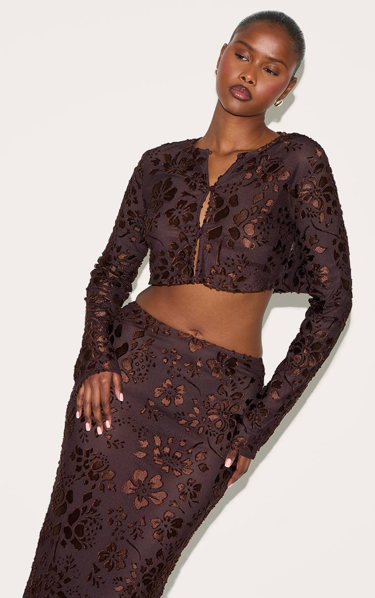 Chocolat Top Court Transparent À Fleurs Avec Boutons