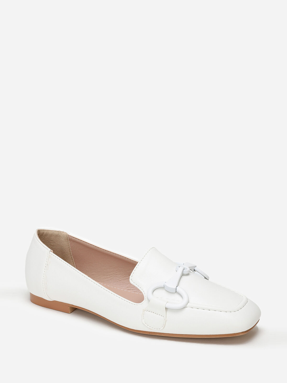 Mocassins à bride métallique et surpiqûres- Blanc