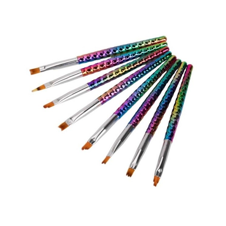 MollyLac Set aus ombre und Nailart-Pinseln mit Regenbogengriff, 8-teilig