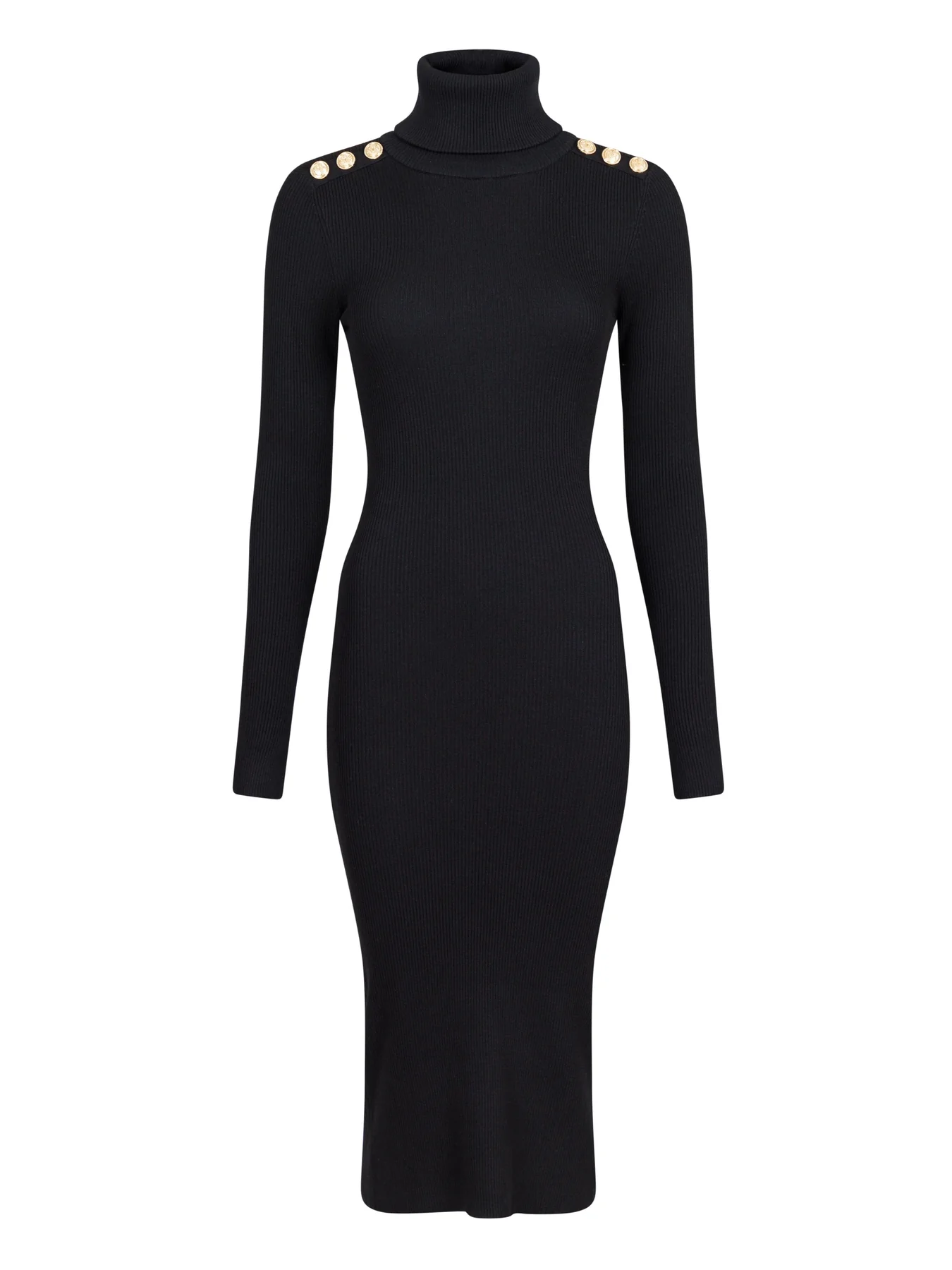 Valentin Studio Gold Button Knit Roll Dress