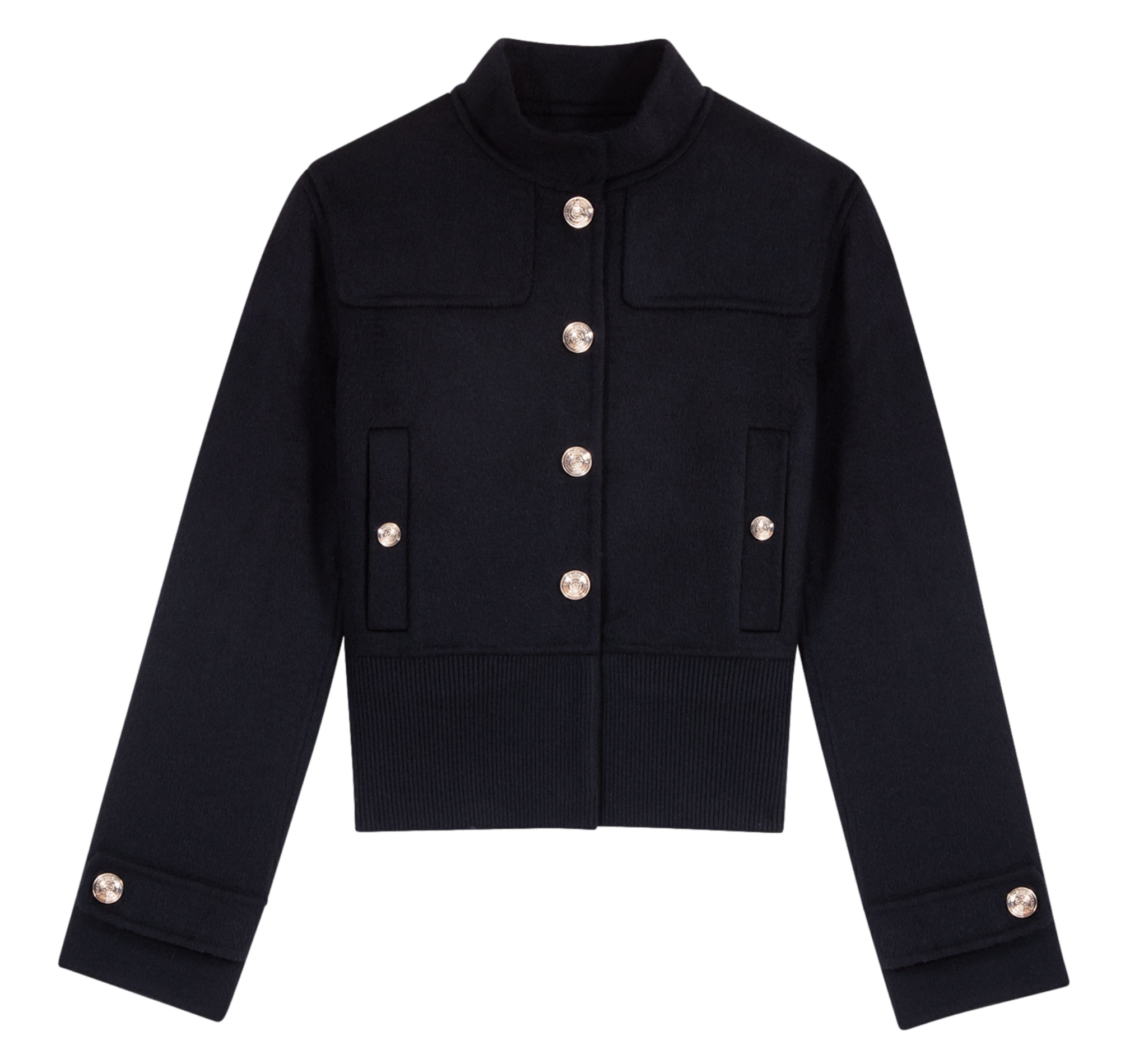Blouson col montant en laine mélangée | Noir