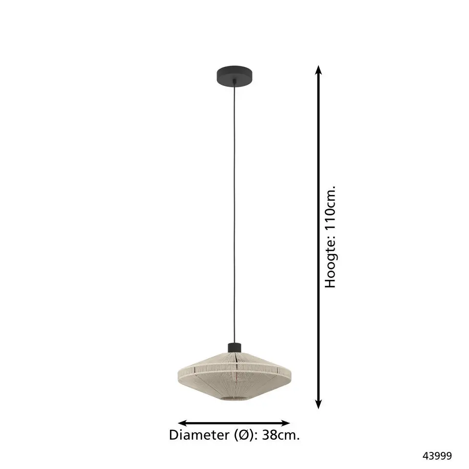 EGLO Midsumer Hanglamp - E27 - Ø 38 cm - Zwart/Crème - Textiel