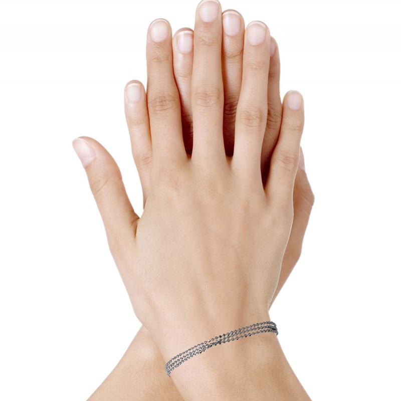 Bracelet Argent Rhodié Trois Rangs et Perles à Facettes