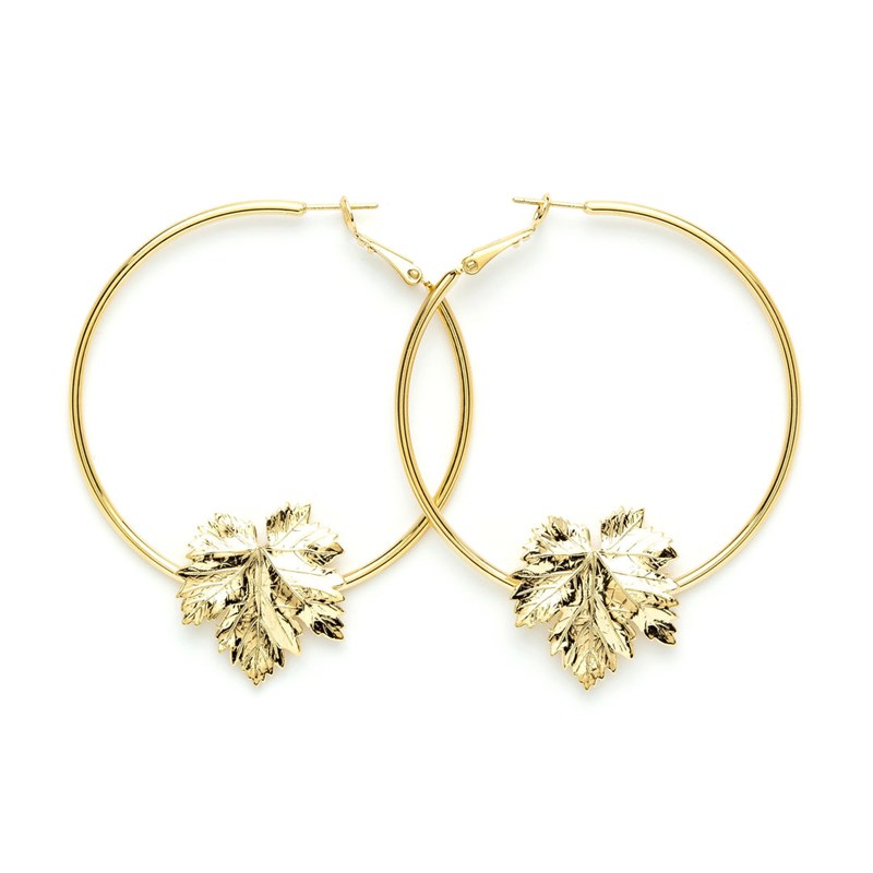 boucles d'oreilles créoles feuilles doré à l'or fin - HÉRA
