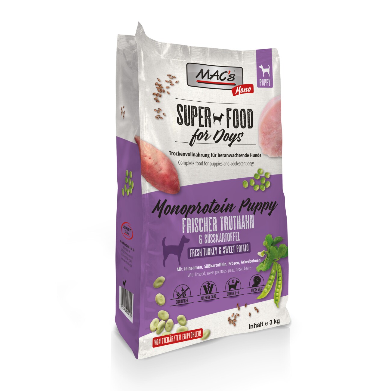 MAC's Dog Mono Trockenfutter Hund Welpe Truthahn 3 kg