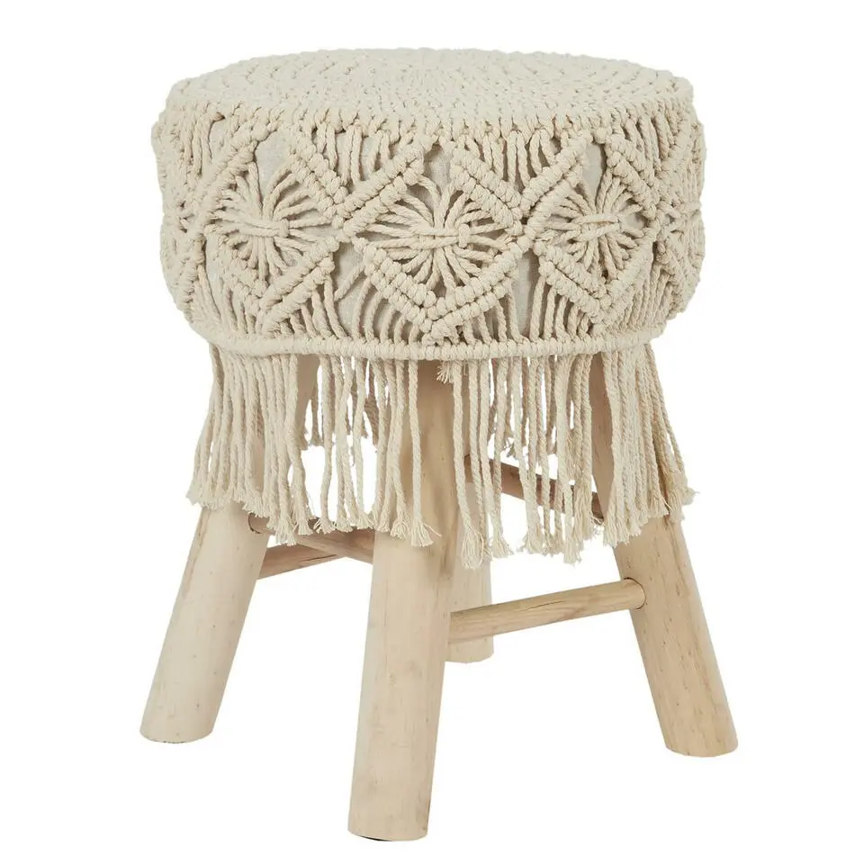 Home Deco Factory Bijzet krukje model Macrame - naturel - H42 cm