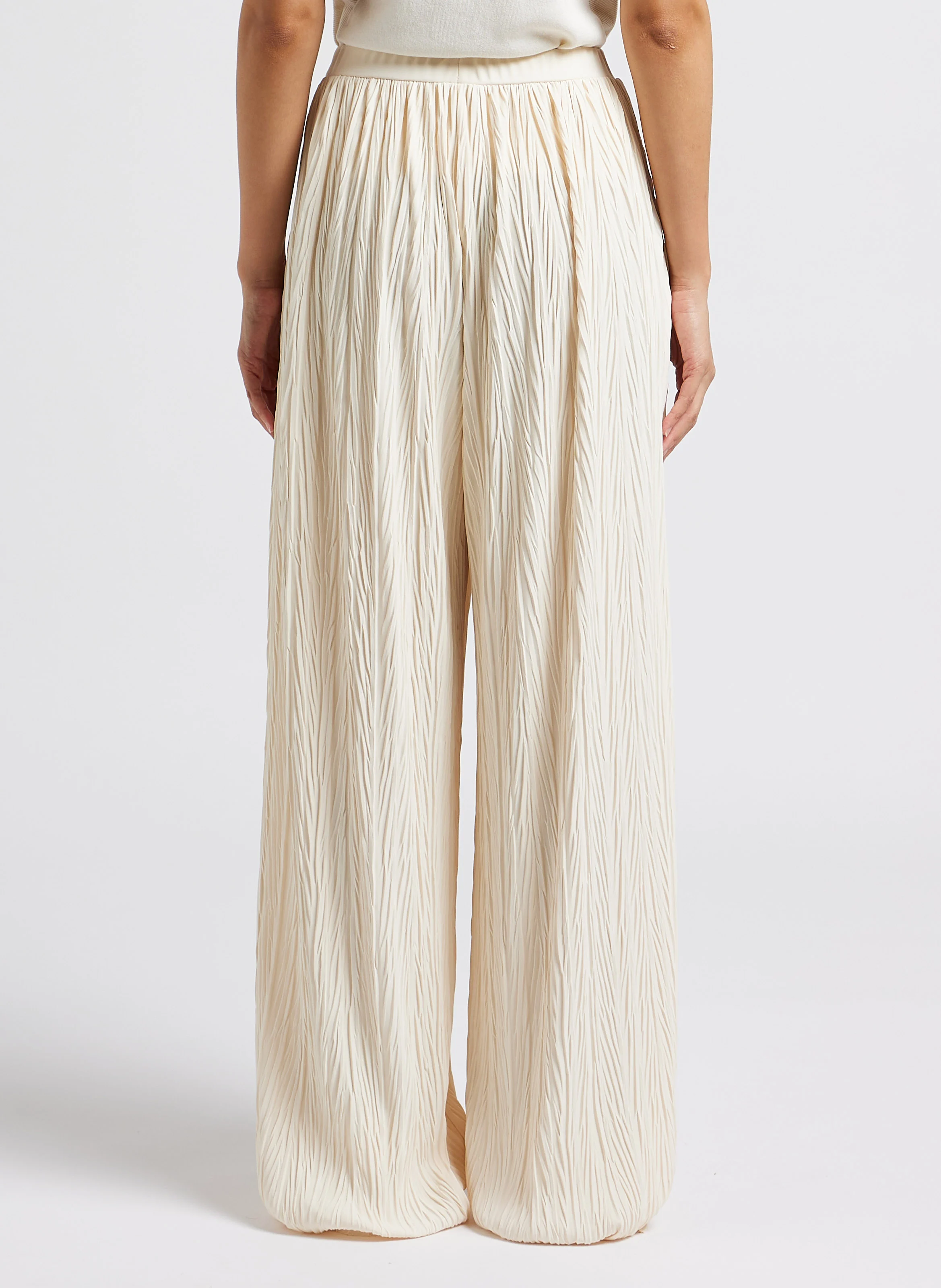 ALFONSA - Pantalon large texturé taille haute | Blanc