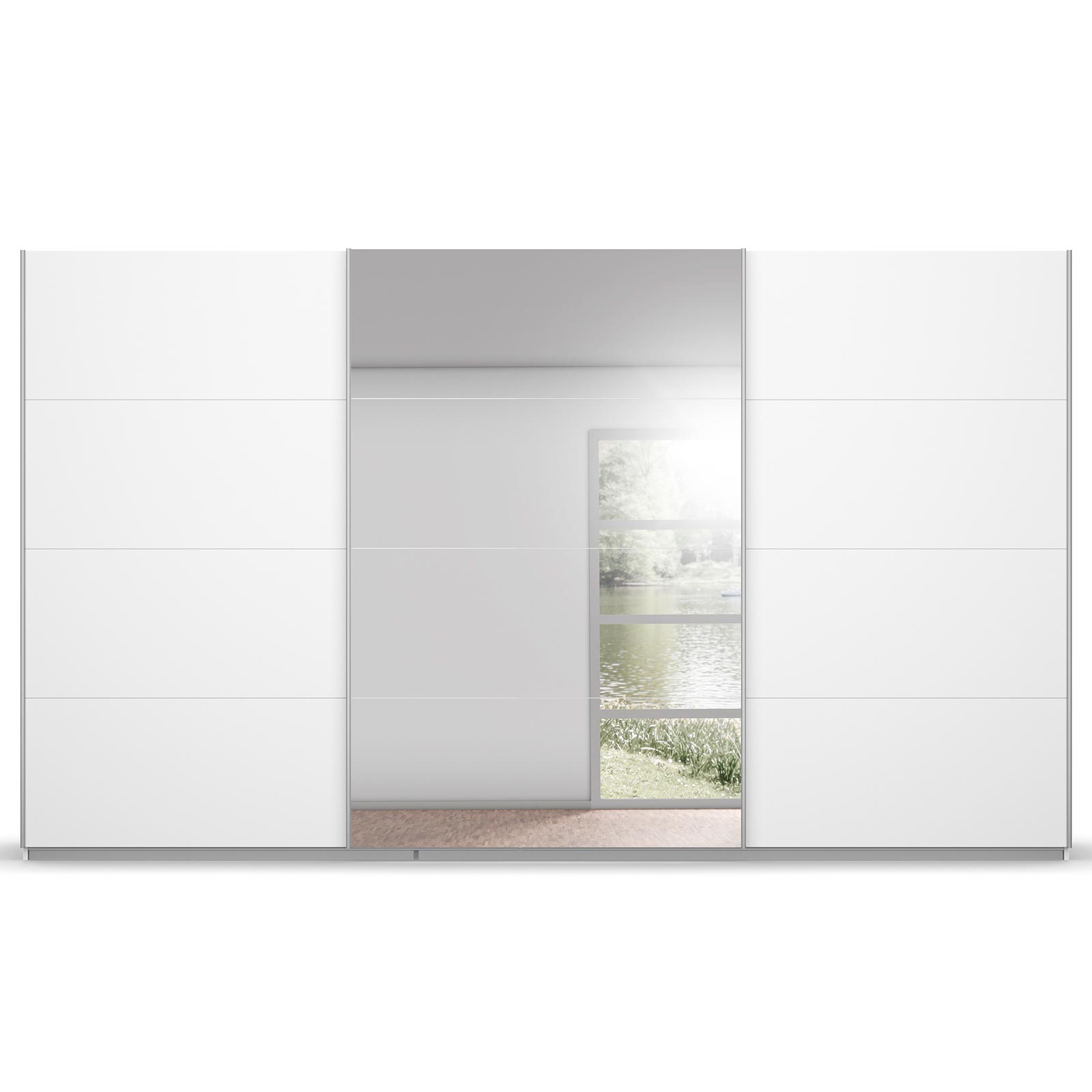 Schwebetürenschrank - alpinweiß - mit Spiegel - 360x210 cm