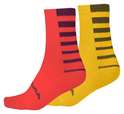 Chaussettes Endura Coolmax Grenade Rouge / Jaune (Lot de 2 paires)