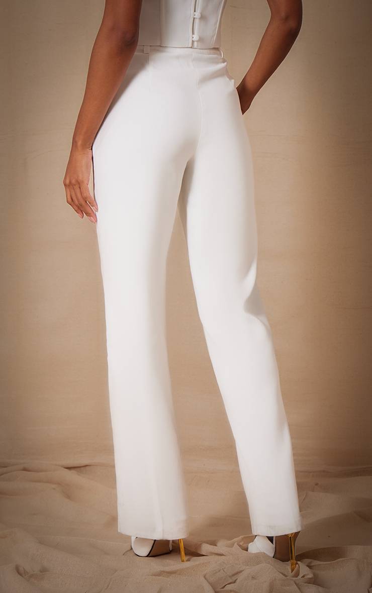 Blanc Pantalon Droit À Pinces Tissé Premium Ensemble Coordonné
