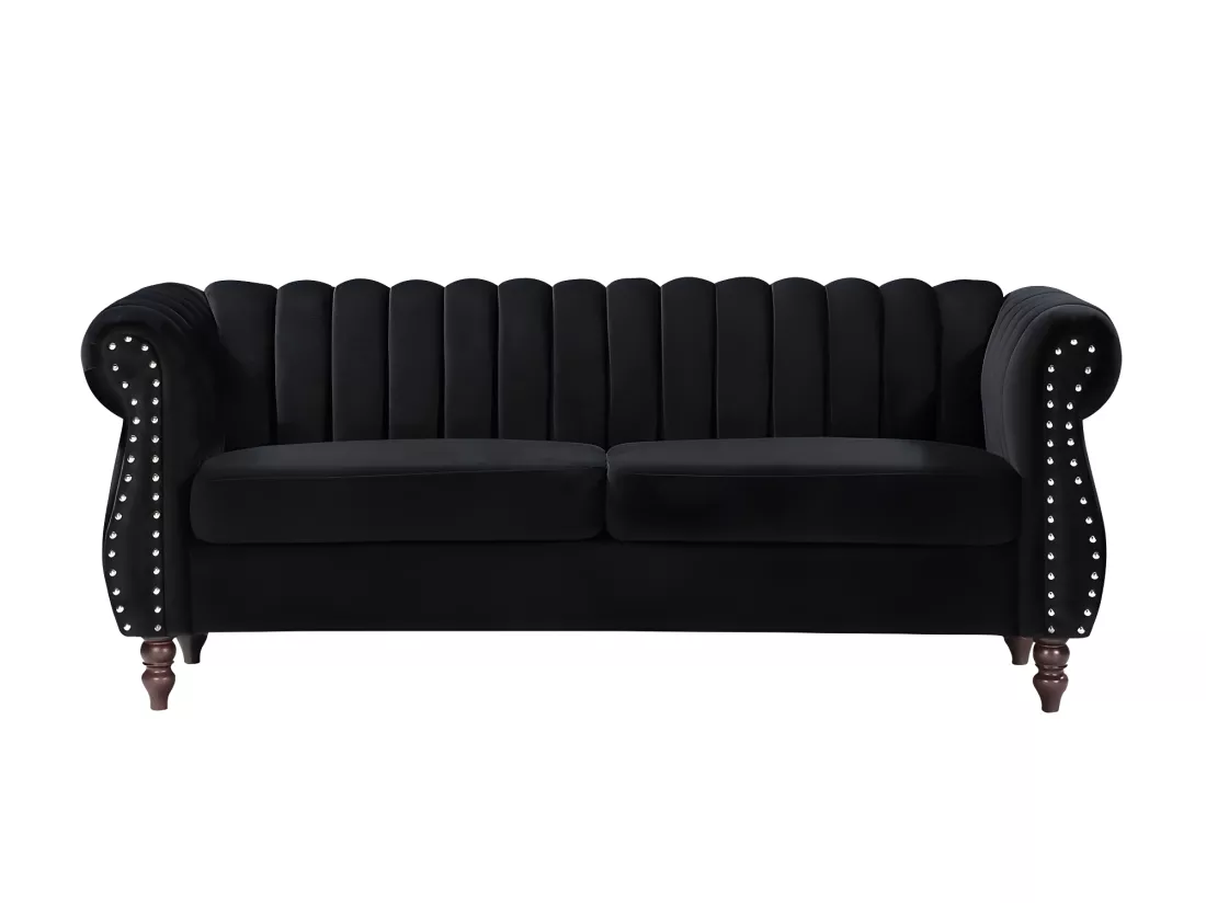 Canapés chesterfield 3 places et 2 places en velours noir TRUMBO