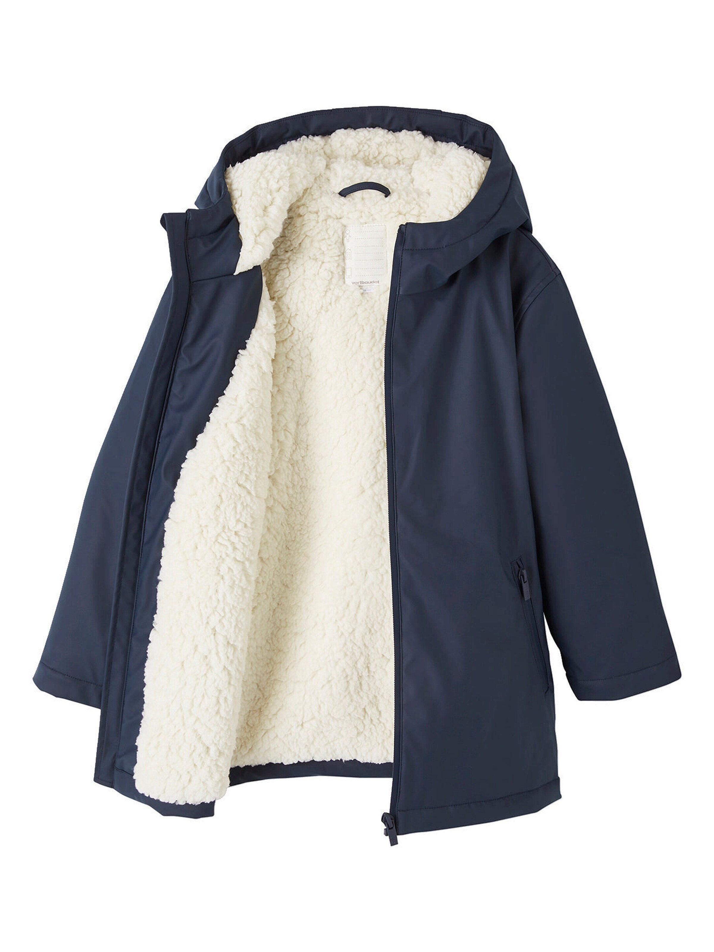 Vertbaudet Jungen Regenjacke mit Kapuze & Teddyfleece-Futter nachtblau