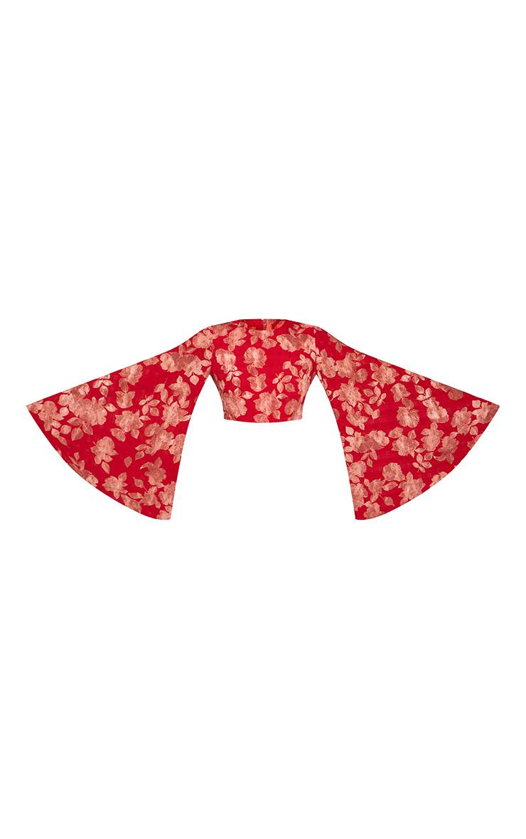 Rouge Chemisier En Mousseline À Imprimé Floral Et Manches Chauve-souris