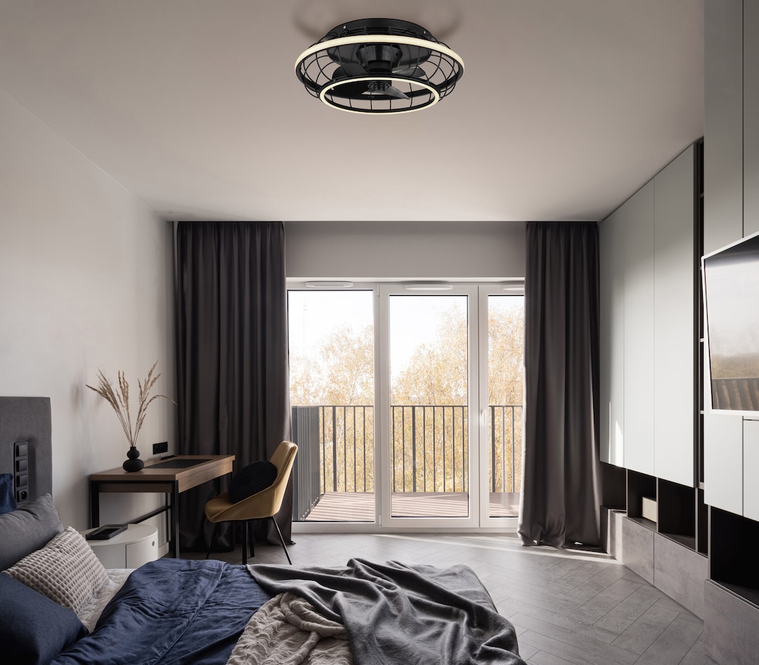 GLOBO LED Deckenlampe Leonhard mit Ventilator Schwarz /Opalweiß 50x50cm H18cm