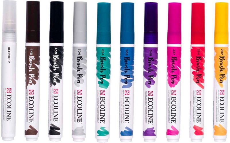 Ecoline - Brush Pen Set - 10 Kleuren - Kleurstofbasis - Flexibele Punt
