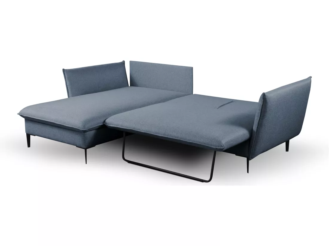 Canapé d'angle convertible en tissu bleu marine LAZARE - Angle gauche