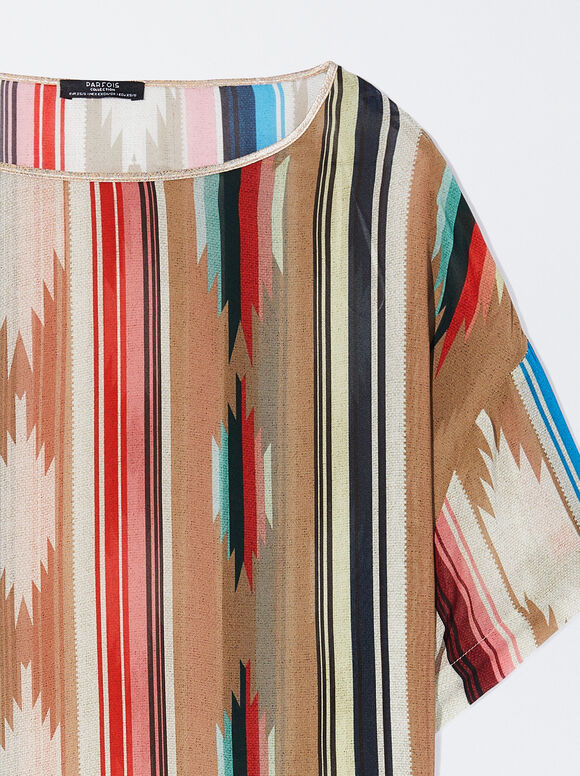 Blusa de manga curta estampada - Multicolorida