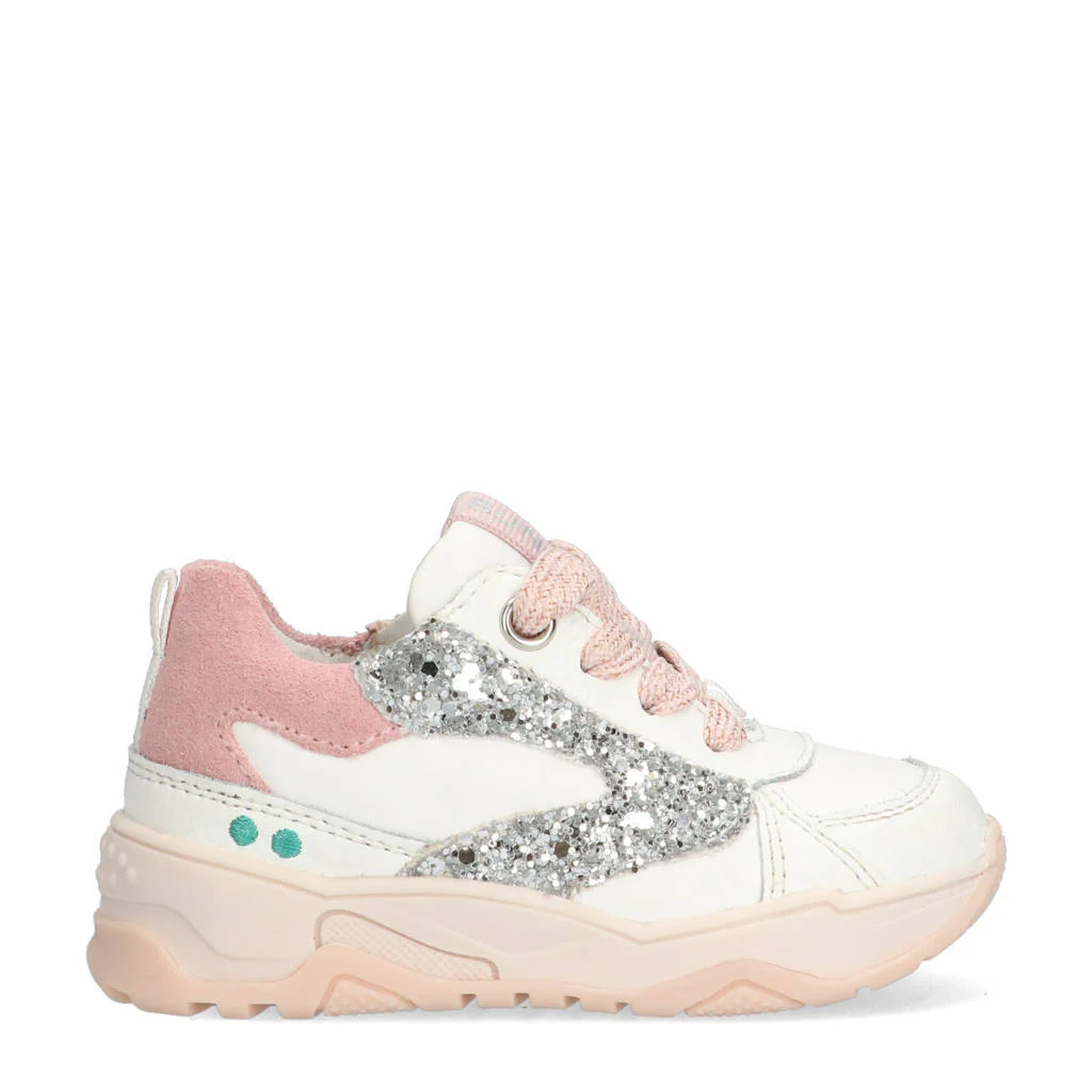BunniesJR Ciske Chunkyleren sneakers met glitters wit/roze