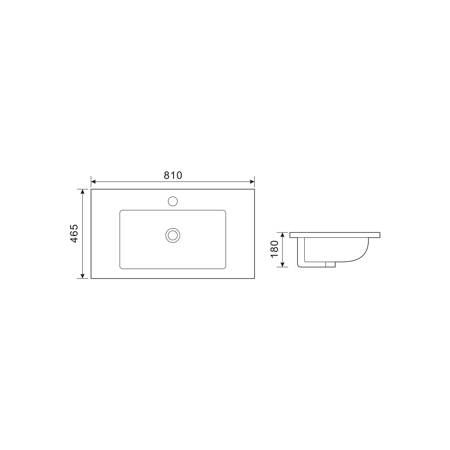 Fontana Latina keramische wastafel 80cm met kraangat zwart mat