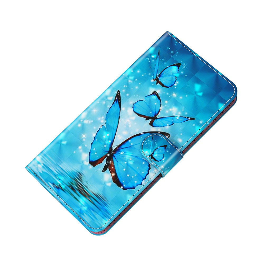 Samsung Galaxy S22 5G Leder Tasche mit Kartenfächern - Blaue Schmetterlinge