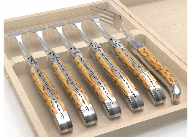 Service de 6 fourchettes Laguiole avec un manche en bois de bouleau et mitres en acier inoxydable