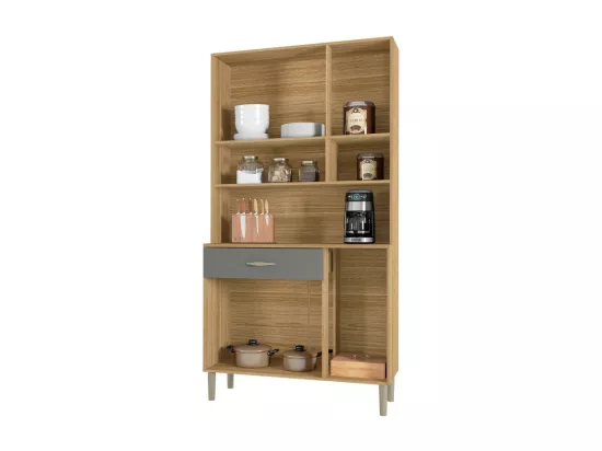 Buffet de Cuisine 6 Portes 1 Tiroir Chêne et Gris L 90.9 H 173.5 P 36.3 cm
