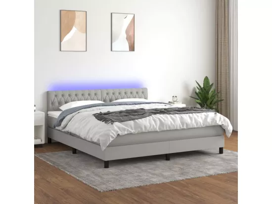 Sommier tapissier matelas et LED Gris clair 160x200 cm Tissu