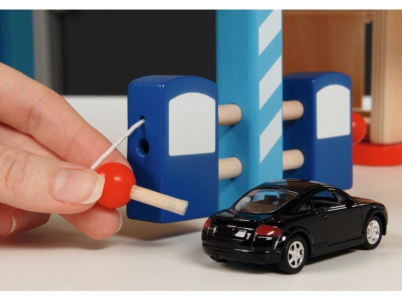 Goki Spielzeuggarage Parkhaus aus Holz 3 Stöckiges Parking für Spielzeugfahrzeuge