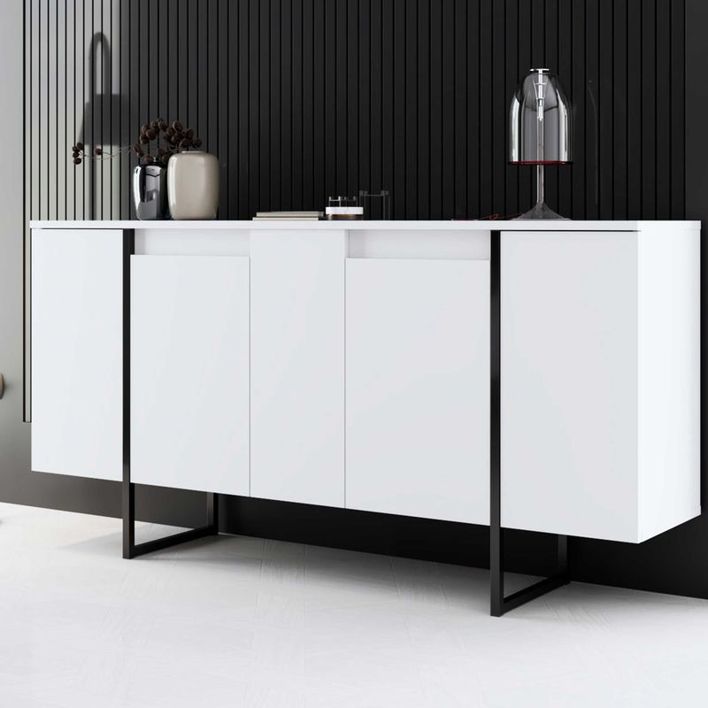 Dressoir Luxe - Wit/Zwart - 160cm - 100% Gemelamineerde Spaanplaat
