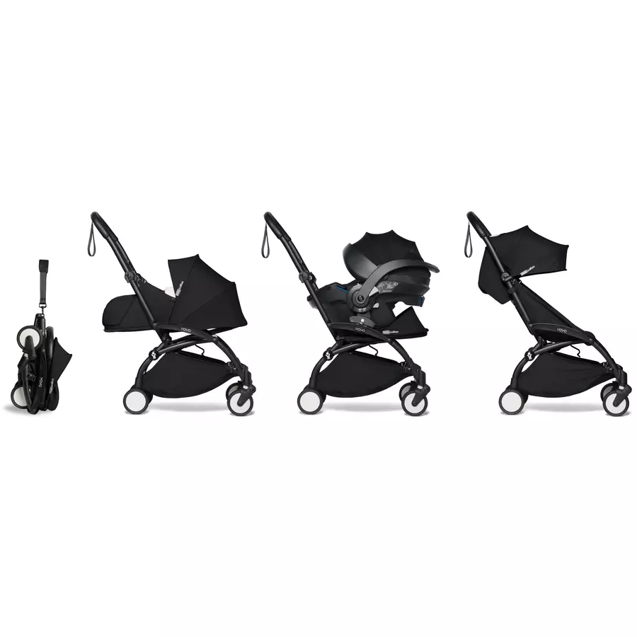 BABYZEN Kinderwagen YOYO2 6+ Black mit Textilset Black und Backpack YOYO Black