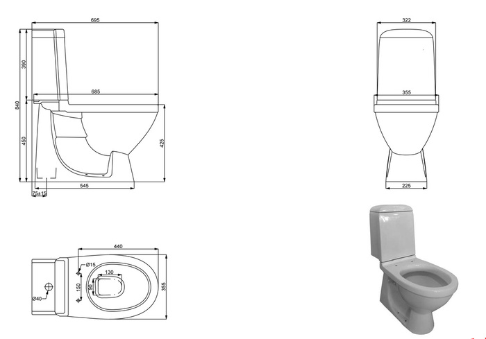 Toilet REN+ gulvstående S-lås - REN
